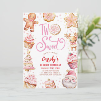 Two Sweet Christmas Cookie Girl 2nd Birthday Party Invitation