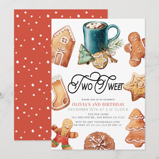 Two Sweet Christmas Cookies & Cocoa 2nd Birthday Invitation (Front/Back)