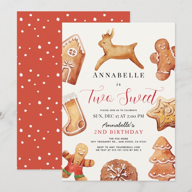 Two Sweet Christmas Holiday Cookie 2nd Birthday Card (Front/Back)