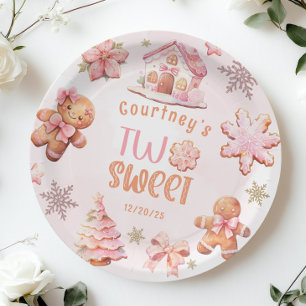 Two Sweet Christmas pink 2nd birthday cookies Paper Plates