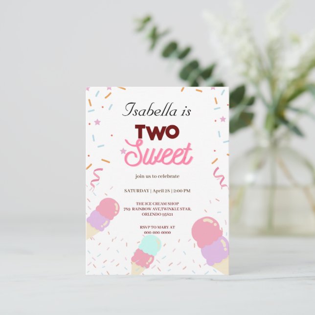 Two Sweet colorful ice cream Sprinkle 2nd Birthday Postcard (Standing Front)