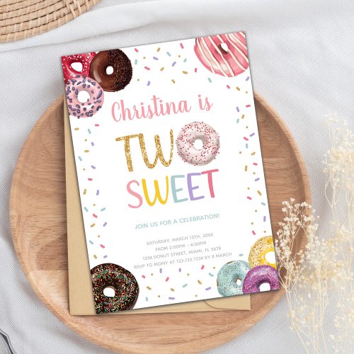 Two Sweet Colors Donut Birthday Invitations