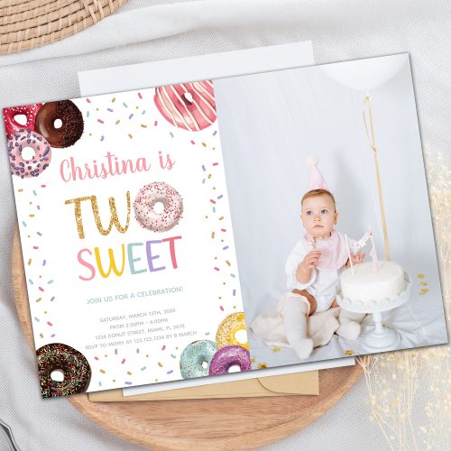 Two Sweet Colors Donut Birthday Invitations photo