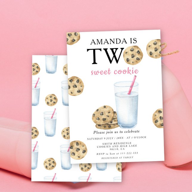 Two Sweet Cookie and Milk Girl First Birthday  Invitation (Creator Uploaded)