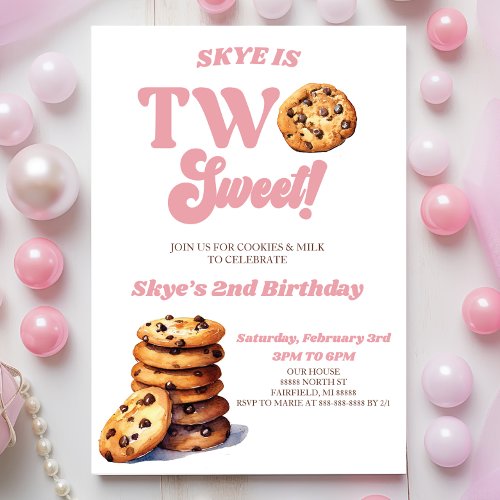 Two Sweet Cookies and Milk 2nd Birthday Party Invitation