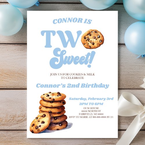 Two Sweet Cookies and Milk 2nd Birthday Party Invitation