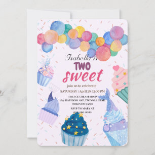 Two Sweet cup cake and mermaid 2nd Birthday Girl Invitation