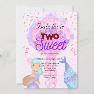 Two Sweet cup cake and mermaid 2nd Birthday Girl Invitation