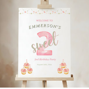 Two Sweet Cupcake 2nd Birthday Welcome Sign