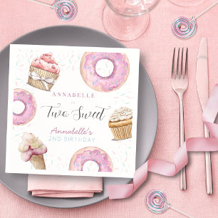 Two Sweet Cupcake & Donuts Girl 2nd Birthday Napkins