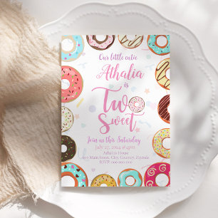 Two Sweet Cute Donuts 2nd Birthday Invitation