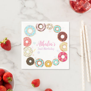 Two Sweet Cute Donuts 2nd Birthday Paper Napkins