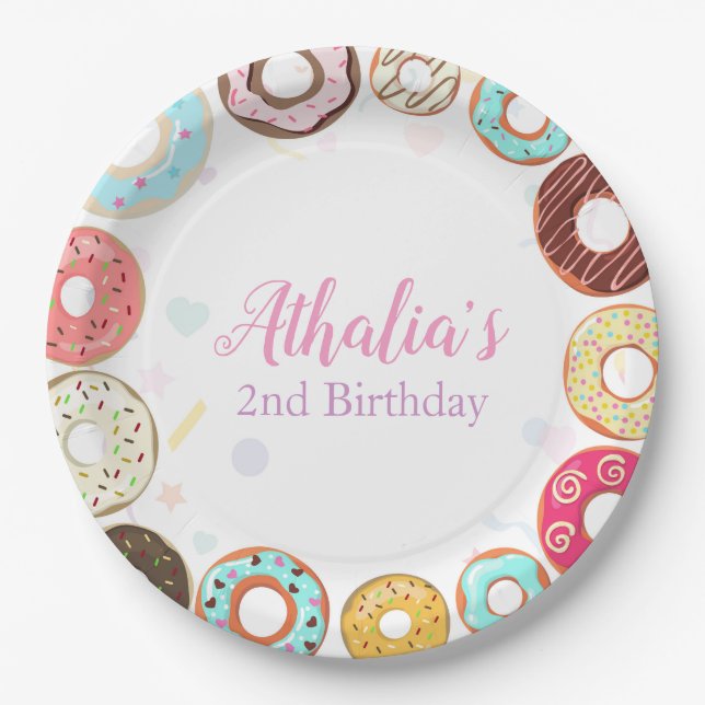 Two Sweet Cute Donuts 2nd Birthday Paper Plate (Front)