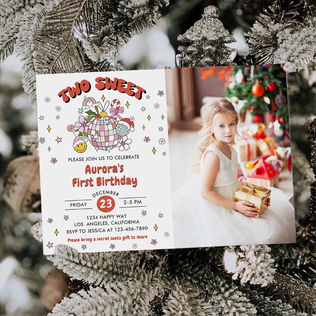 Two Sweet Cute Groovy Ball Birthday Party Photo Invitation (Creator Uploaded)