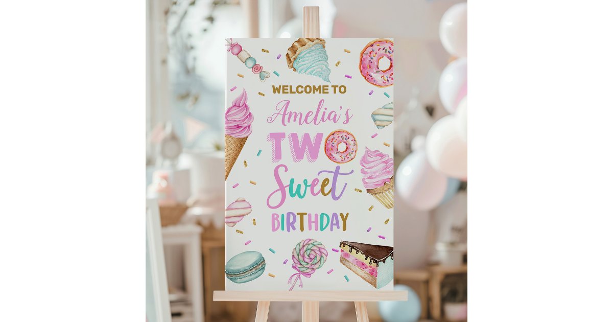 Two Sweet Dessert 2nd Birthday Welcome Sign | Zazzle