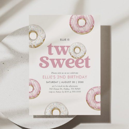 Two Sweet Donut 2nd Birthday Invitation