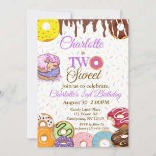 "TWO Sweet" Donut 2nd Birthday Invitation