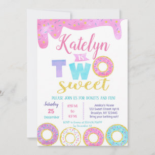 Two Sweet Donut 2nd Birthday Invitations