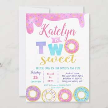 Two Sweet Donut 2nd Birthday Invitations by SugarPlumPaperie at Zazzle