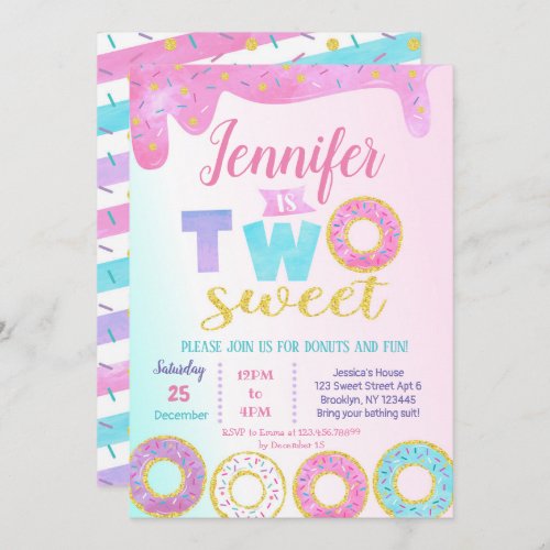 Two Sweet Donut 2nd Birthday Invitations