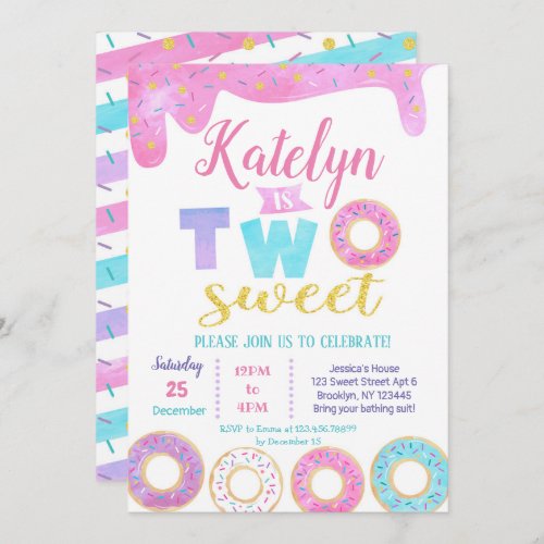 Two Sweet Donut 2nd Birthday Invitations