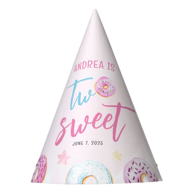 Two Sweet Donut 2nd Birthday Party Hat (Front)