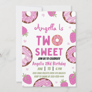 Two Sweet Donut 2nd Birthday Party Invitation