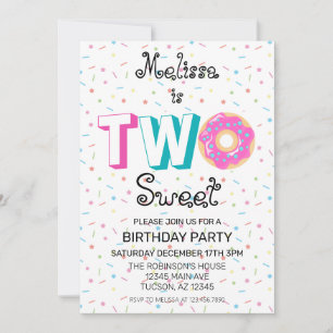 Two Sweet Donut 2nd Birthday Party Invitation