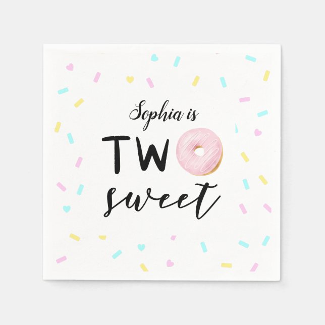 Two Sweet Donut 2nd Birthday Party Napkins (Front)