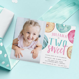 Two Sweet   Donut 2nd Birthday Party Photo Invitation