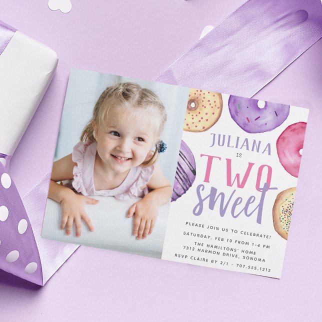 Two Sweet | Donut 2nd Birthday Party Photo Invitation (Creator Uploaded)