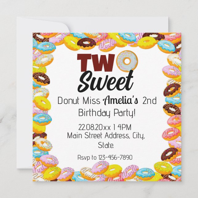 Two Sweet Donut 2nd theme Colorful Birthday Party  Invitation (Front)