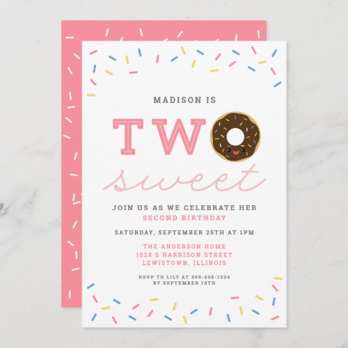 Two Sweet Donut and Sprinkles 2nd Birthday Invitation