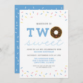Two Sweet Donut and Sprinkles (Blue) 2nd Birthday Invitation (Front/Back)
