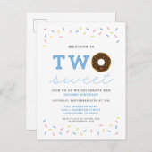 Two Sweet Donut and Sprinkles Blue 2nd Birthday Invitation Postcard (Front/Back)