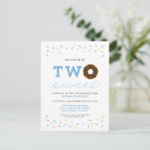 Two Sweet Donut and Sprinkles Blue 2nd Birthday Invitation Postcard (Standing Front)