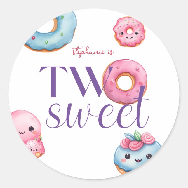 Two Sweet Donut Birthday Party Classic Round Sticker (Front)