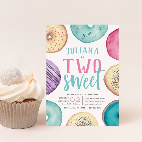 Two Sweet  Donut Birthday Party Invitation