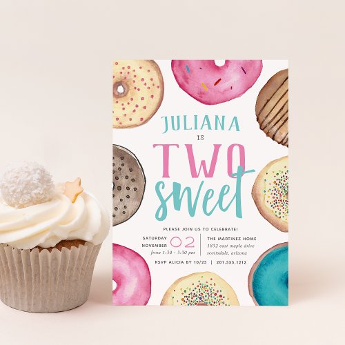 Two Sweet  Donut Birthday Party Invitation