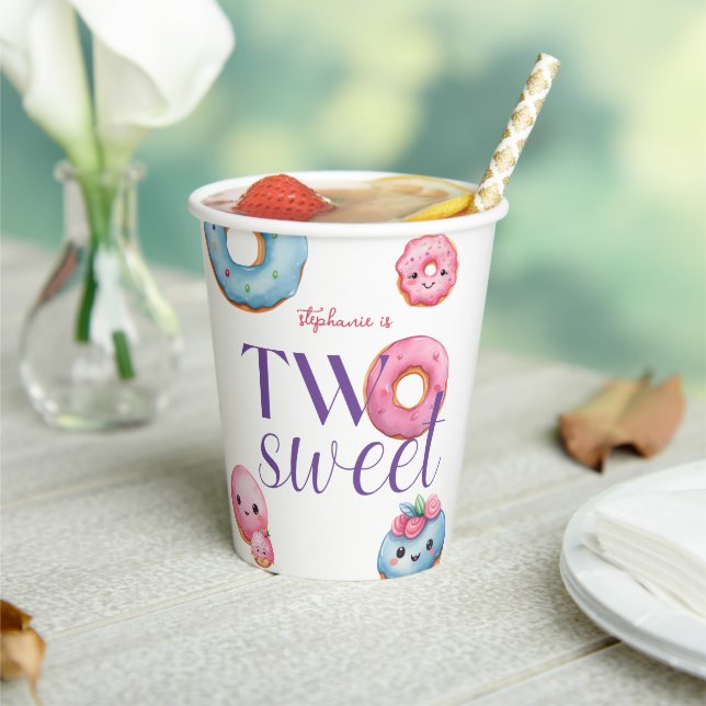 Two Sweet Donut Birthday Party Paper Cups (Insitu)