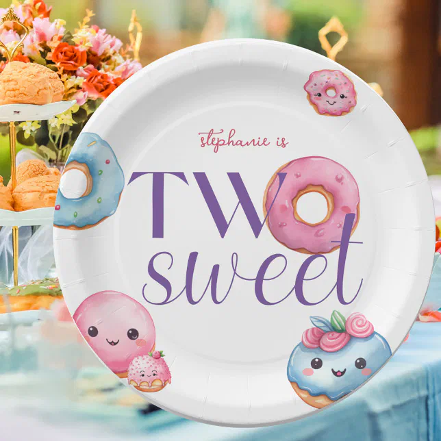 Two Sweet Donut Birthday Party Paper Plates | Zazzle