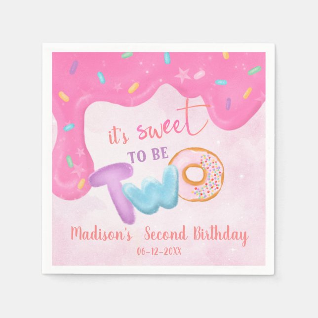 Two Sweet Donut Birthday Plate Napkins (Front)