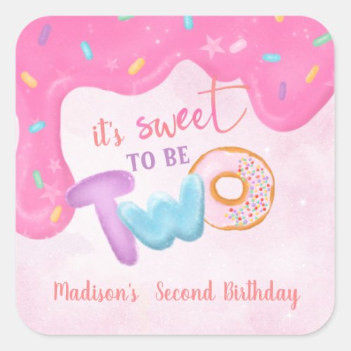 Two Sweet Donut Birthday Plate Napkins Square Sticker