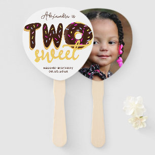 Two Sweet Donut Brown Chocolate 2nd Birthday Hand Fan