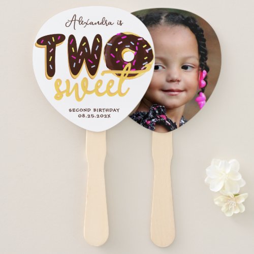 Two Sweet Donut Brown Chocolate 2nd Birthday Hand Fan