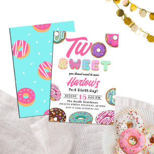 Two Sweet Donut Girl's 2nd Birthday Invitation