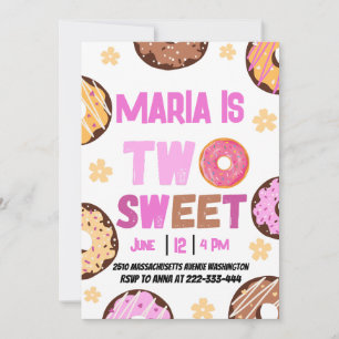Two Sweet Donut girl's 2nd Birthday Party Invitation