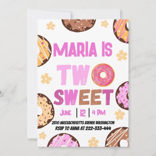 Two Sweet Donut girls 2nd Birthday Party Invitation