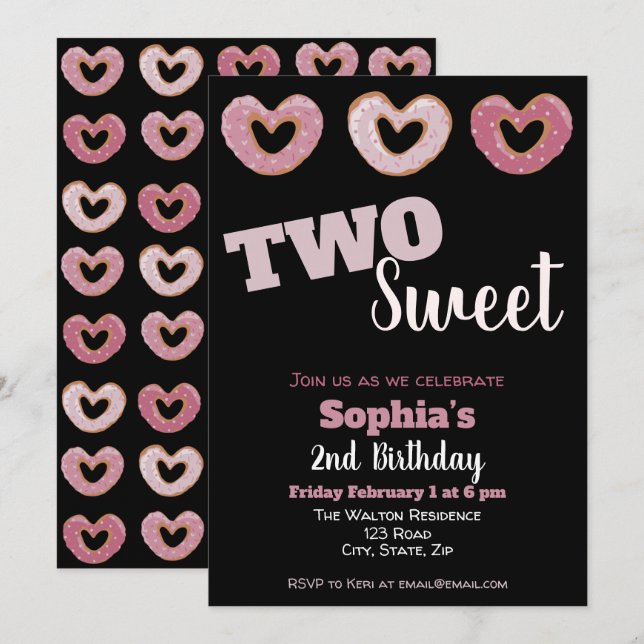 Two Sweet Donut Girls Second Birthday Invitation (Front/Back)