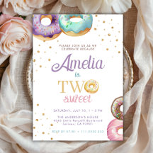 Two Sweet Donut Gold Sprinkle 2nd Girl Birthday 